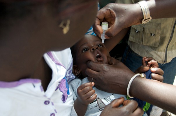 A child is immunized against polio in Senegal. Following multi-country synchronized campaigns in west Africa, no cases of polio have been reported in the region since 1 May 2010. UNICEF Senegal. Date March 2010