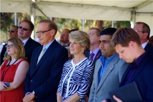 Australia’s Foreign Minister, Bob Carr, Deputy Opposition Leader, Julie Bishop, Young Australian of the Year, Akram Azimi, and The End of Polio Campaign Manager, Michael Sheldrick at the Global Citizen Gathering. Alicia Crawford/Global Poverty Project