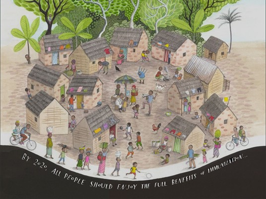 Sophie Blackall’s illustration brings to life the 20 million children who live in remote locations who are still missed in vaccination campaigns. 