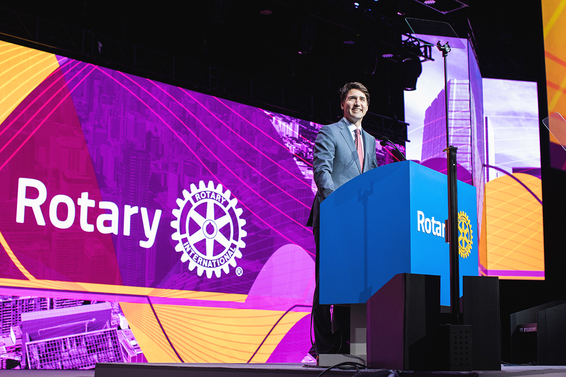 Justin Trudeau, prime minister of Canada, speaks to Rotarians. Rotary has been the driving force behind polio eradication from the beginning. © Rotary International/Alyce Henson