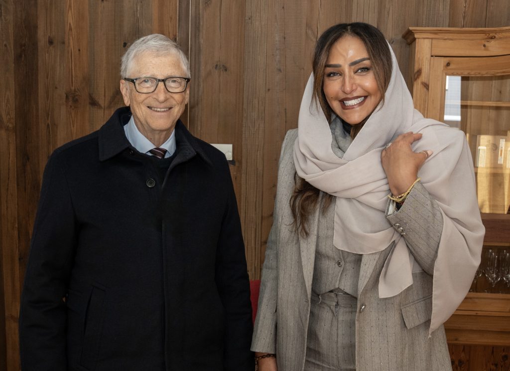 Bill Gates, Chair of the Gates Foundation, and HRH Princess Lamia Bint Majed Al Saud, Secretary General of Alwaleed Philanthropies, at the World Economic Forum in Davos, 2026. © Gates Foundation